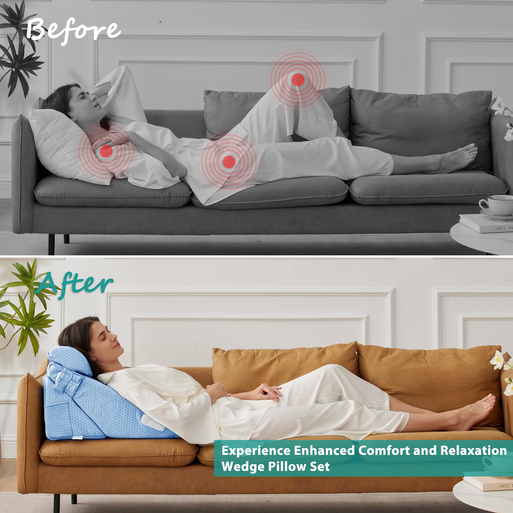 Bedluxe Wedge Pillow Headboard, 3PCS Orthopedic Bed Wedge Pillows Set for After Surgery, Adjustable Pillow Wedge for Acid Reflux&Back Pain Relief, Sleeping, Back Pillow for Bed Sitting Up, White/Grey Dormly