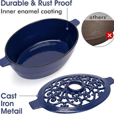 INNO STAGE Wood Stove Steamer, Cast Iron Humidifier for Stove, Home Indoor Decorative, Blue Finish, Rust Resistant, Lattice Top, 2.5 Quart Capacity, Patented