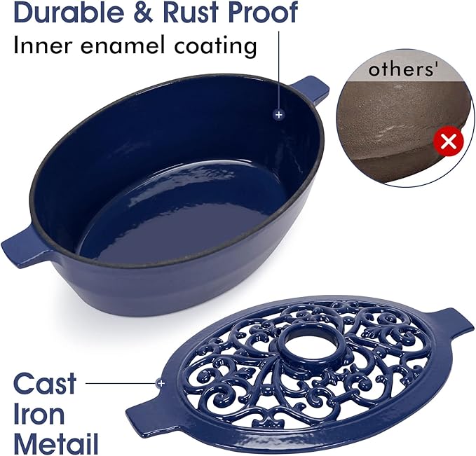 INNO STAGE Wood Stove Steamer, Cast Iron Humidifier for Stove, Home Indoor Decorative, Blue Finish, Rust Resistant, Lattice Top, 2.5 Quart Capacity, Patented