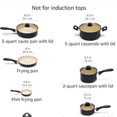 Amazon Basics 11-Piece Ceramic Non-Stick Pots and Pans Set, Dishwasher & Oven Safe, Non-Toxic, Easy Clean, Black/Cream