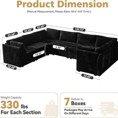 Large 7 Seat Modular Sectional Sofa with Ottoman Seat Corduroy Sleeper Sectional Sofa Bed Oversized Convertible Modular Couch for Living Room