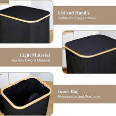 Laundry Hamper with Lid, 110L Large Laundry Hamper with Handle and Lid, Collapsible Clothes Basket Organizer with Removable Inner Bag for Clothes Toys Towels - Black