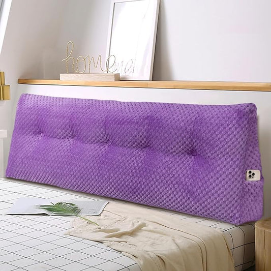 Large Triangular Headboard Wedge Pillow Soft and Supportive Headboard Backrest Positioning Support Bolster Cushion, Bed Wedge Pillow with Removable Cover(Purple,Full,54x8x20inch)