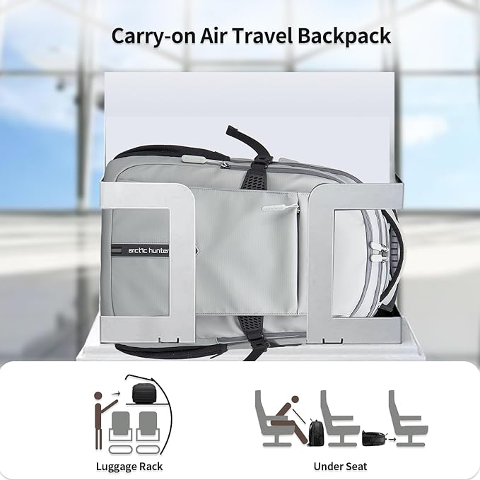 ARCTIC HUNTER AH Travel Carry On 15.6" Laptop Backpack for Men, Large 30L Anti-Theft & Waterproof Backpacks Flight Approved for Business, Commuting, Work, Weekend Casual Daypack, Grey, Silver