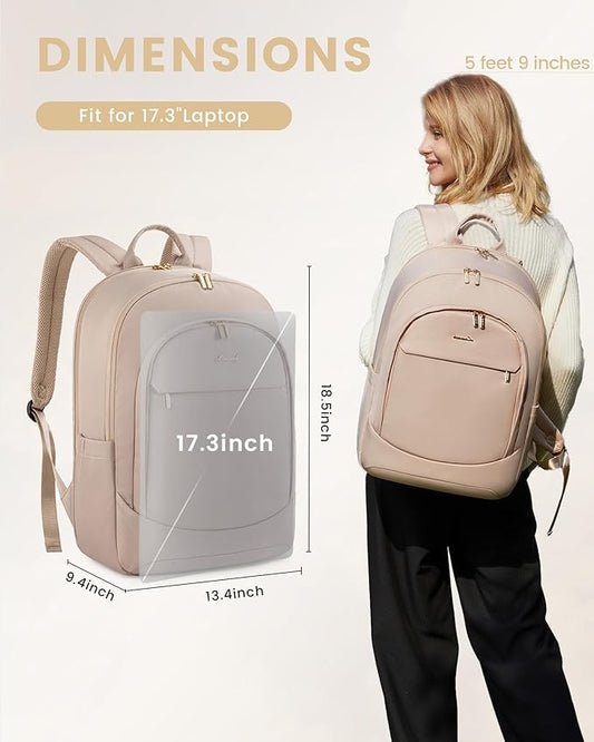 LOVEVOOK 17.3 Inch Laptop Backpack for Women - Work/Business Computer Backpack Purse, Large Capacity Casual Daypack, Travel Bag for Lawyer, Doctor, Teacher, Warm Beige