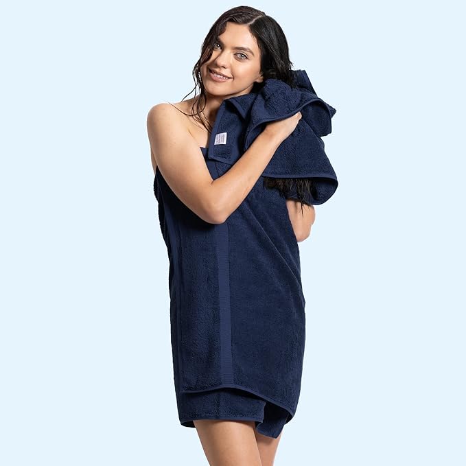 Chakir Turkish Linens 100% Cotton Premium Turkish Towels for Bathroom | 27'' x 54'' (4-Piece Bath Towels - Navy Blue)