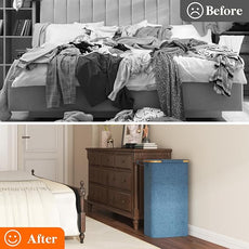 Lifewit 65L Slim Laundry Hamper with Lid, Narrow Laundry Basket with Removable Bag & Bamboo Handles, Fodable Thin Dirty Clothes Hamper for Laundry Collapsible Bin for Bathroom Bedroom Dorm, Dark Blue