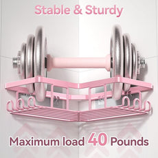 YASONIC Corner Adhesive Shower Caddy, with Soap Holder and 12 Hooks, Rustproof Stainless Steel Bathroom Organizer, No Drilling Wall Mounted Rack, Pink, 3-Pack