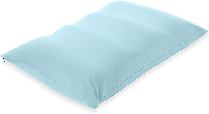 PILLOWY Premium Microbead Bed Pillow, X-Large Extra Fluffy But Supportive - Ultra Comfortable Sleep with Silk Like Anti Aging Cover 85% Spandex/ 15% Nylon Breathable, Cooling Sweet Baby Blue