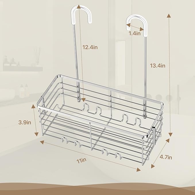 DELLAN Hanging Shower Organizer, Shower Rack with Hooks Over the Door, Bathroom Shower Caddy and Basket