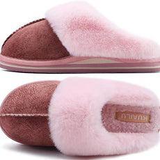 KuaiLu Womens Fluff Dual Memory Foam Slippers Ladies Cozy Arch Support Warm Scuff Slippers Slip on Comfy Winter House Shoes with Non-Slip Indoor Outdoor Hard Sole
