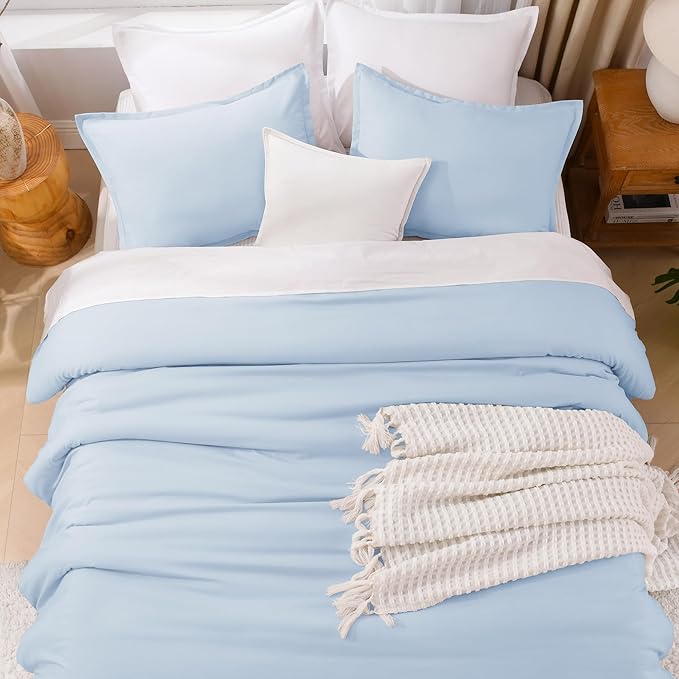 Litanika Comforter Set, Lightweight Solid Bedding Comforter Set, Fluffy Down Alternative Bed Set, Light Blue, California King