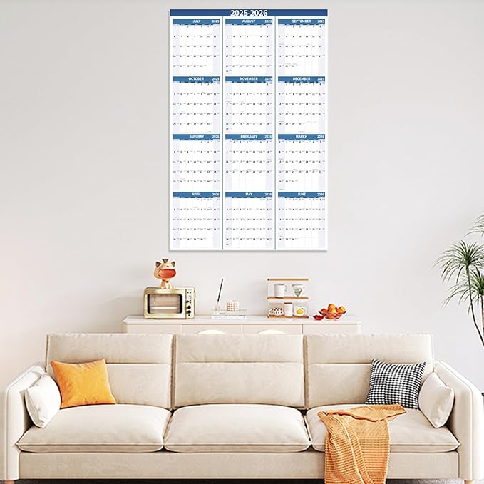 2026 Wall Calendar 34.8" x 22.8" Large Vertical Yearly 2025-2026 Wall Hanging Calenda with Julian Date from July 2025 to June 2026 Thick Paper Calendar 12 Month Annual Planner for Office Fridge(Grayish Blue)