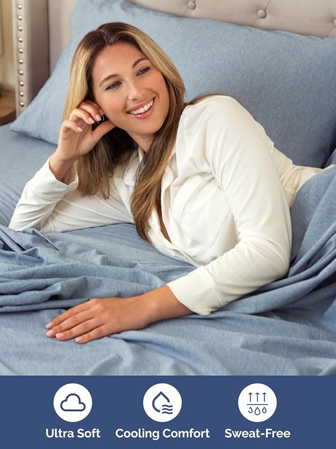 Extra Deep Pocket Queen Sheet Set - 4 Piece Breathable & Cooling Bed Sheets - Hotel Luxury Sheet Set - Ultra Soft, Wrinkle Free & Comfy - Fits Extra Deep Mattresses - Deep Pocket Heathered Blue Sheets