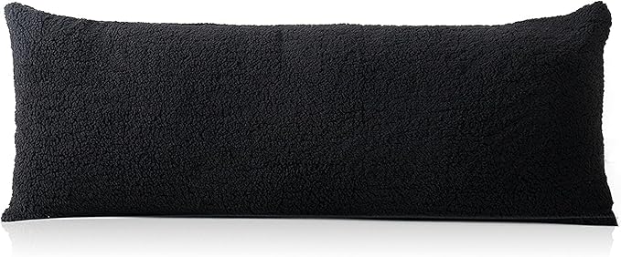 Reafort Ultra Soft Sherpa Body Pillow Cover/Case with Zipper Closure 21"x54" (21"x54" Body Pillow Cover, Black)