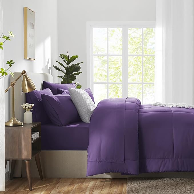 CozyLux Full Size Comforter Sets Purple, 7 Pieces Bed in a Bag, Purple Comforter Full Size, All Season Bedding Sets with Stitch Quilted Comforter, Flat Sheet, Fitted Sheet, Pillowcases