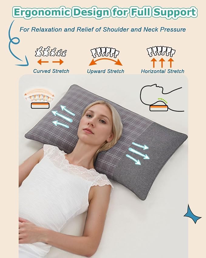 Buckwheat Neck Pillow Adjustable Firmness, Buckwheat Pillow for Sleeping with Breathable Pillowcase, Firm Cervical Support Pillow for Back and Side Sleepers, Grey 19"x11"