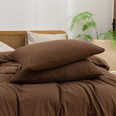 BESTOUCH Duvet Cover Set 100% Washed Cotton Linen Feel Super Soft Comfortable Chic Lightweight 3 PCs Home Bedding Set Solid Cocoa Brown Queen