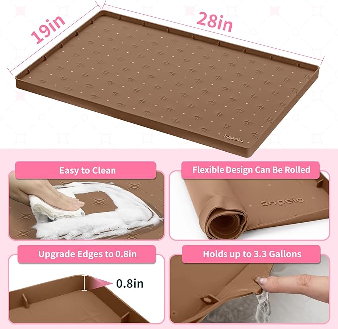 Sdpeia Under Sink Mat 28"×19" Waterproof Silicone Cabinet Liner & Sink Protector for Kitchen & Bathroom, Multi-Purpose Organizers Tray for Pets, Laundry, Cat Litter Mat