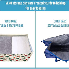 VENO 6 Pack Moving Bags and Large Christmas Decoration Storage Bins with lids. Alternative to Moving Boxes, Packing Supplies for College. Heavy Duty Totes (Jingle Mix, 6 Pack)