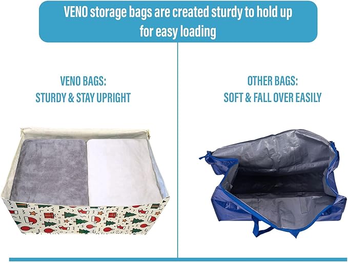 VENO 6 Pack Moving Bags and Large Christmas Decoration Storage Bins with lids. Alternative to Moving Boxes, Packing Supplies for College. Heavy Duty Totes (Jingle Mix, 6 Pack)