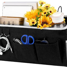 Loghot Bedside Caddy/Bedside Storage Bag Hanging Organizer for Bunk and Hospital Beds,Dorm Rooms Bed Rails,Can be Placed Glasses,Books,Mobile Phones,Keys (Black)