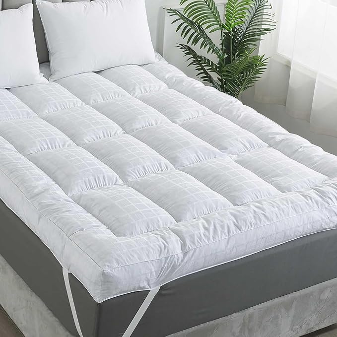 WhatsBedding Duck Feather Bed Mattress Topper, 100% Cotton Memory Foam Mattress Topper, 2500GSM Overfilled Pillow Top, Hotel Collection