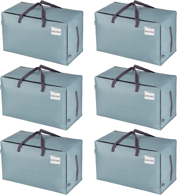 VENO 6 Pack Moving Bags and Large Christmas Decoration Storage Bins with lids. Alternative to Moving Boxes, Packing Supplies for College. Heavy Duty Totes (Light Blue Matte, 6 Pack)