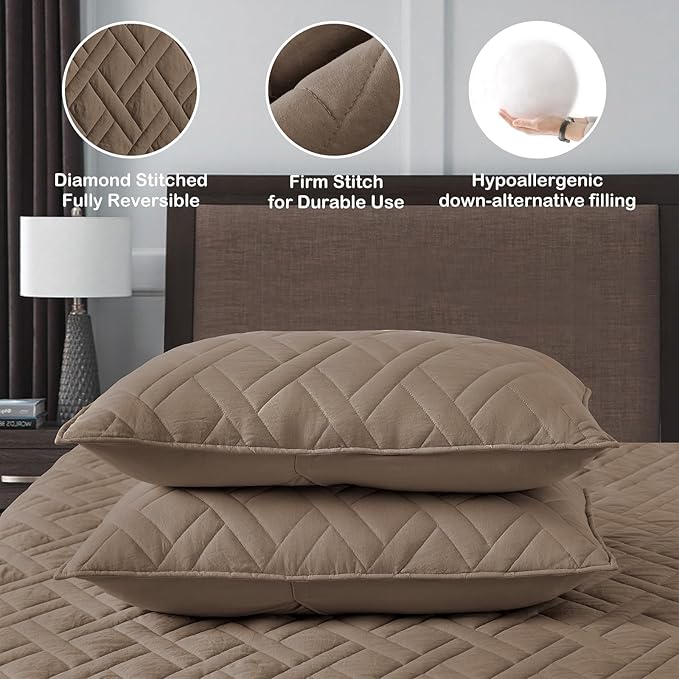 HORIMOTE HOME Quilt Set King Size Pine Bark, Classic Geometric Diamond Stitched Pattern, Ultra Soft Microfiber Lightweight Bedding Bedspread Coverlet for All Season with 1 Quilt 2 Pillow Shams