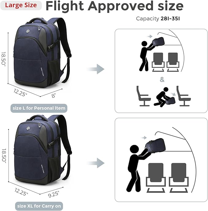 Swissdigital Design Travel Laptop Backpack for Men and Women, 35L Expandable Large Business Backpack with USB Charging Port for Fits 17 Inch Notebook, Blue | SD1671-12