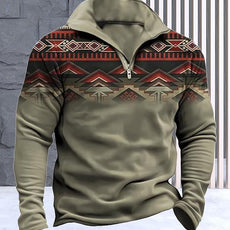 Western Sweatshirts for Men Aztec Cowboy Vintage Graphic Fleece Hoodie Mens Quarter Zip Pullover Country Jacket