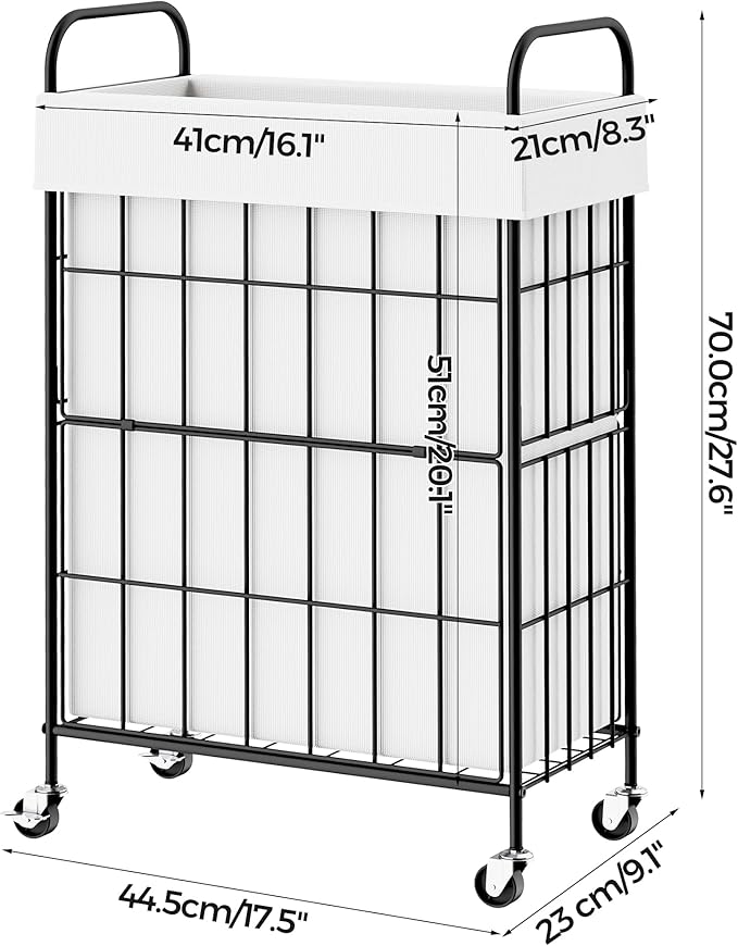 Slim Laundry Hamper, 60L Laundry Basket with Wheels, Clothes hamper with Removable Liner Bag