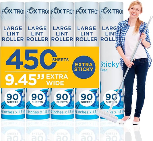 Large Lint Roller with Long Handle – 9.45" Heavy Duty Giant Lint Rollers for Pet Hair – Sticky Roller with Extendable Handle and Refills for Floor, Furniture, Couch, Carpet