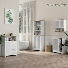 Bathroom Cabinet with Louvered Door, White Wall Mounted Cabinet with Adjustable Shelf for Bathroom, Laundry Room, Above Toilet Organizer