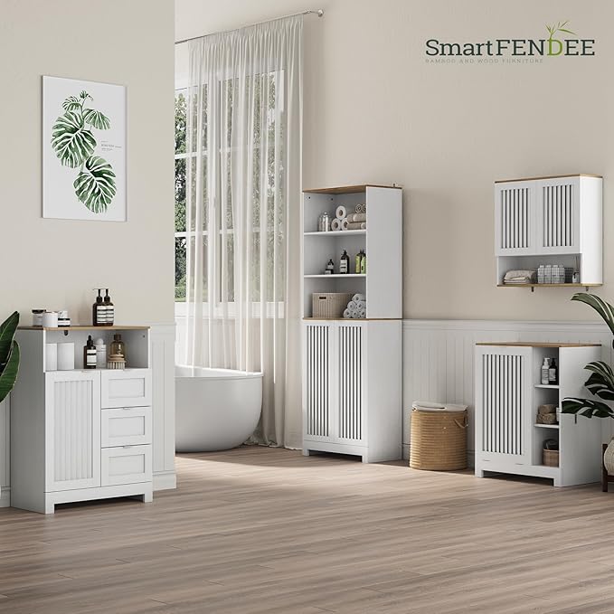 Bathroom Cabinet with Louvered Door, White Wall Mounted Cabinet with Adjustable Shelf for Bathroom, Laundry Room, Above Toilet Organizer