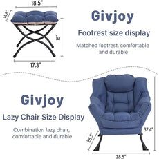 Lazy Chair and Ottoman, Large Accent Lounge Chair with Armrests and a Side Pocket, Modern Leisure Upholstered Sofa Reading Armchair with Footrest for Bedroom, Living Room, Dorm Rooms, Office