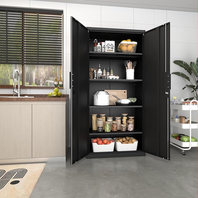 Metal Garage Storage Cabinets with Doors and Adjustable Shelves,70.8" Lockable Storage Cabinet for Home Office,Garage,School