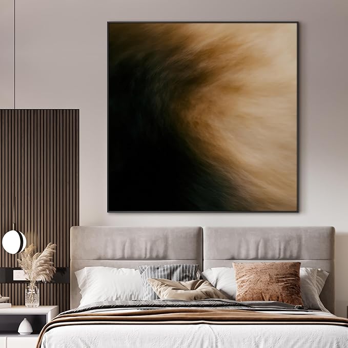 72"x72" XL Framed Wall Art - Dark Abstract Black and Brown Gradient Modern Painting Minimalist Foggy Forest Tranquil (Frame Assembly Required)