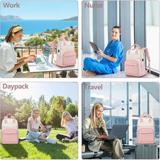 Laptop Backpack for Women Work - 15.6 Inch Travel Backpack Fashion Work Business Backpacks Purse Warterproof College Teacher Nurse Computer Daypack Beige Pink