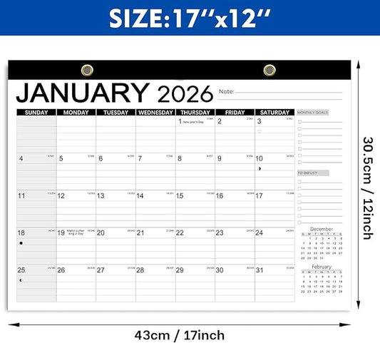 Desk Calendar 2026, Anti Ink Bleed, Transparent Cover, 2026 Desk Calendars 18 Months with Stickers, 17" x 12" Large Desktop Calendar 2026-2027 for Family, Office, Student, Teacher Supplies- Simple