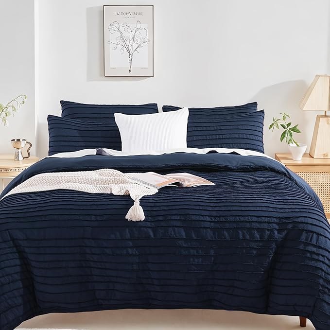 NEXHOME PRO California King Duvet Cover, Navy 3 Pieces Boho Tufted Duvet Cover Set, Soft and Lightweight Microfiber Comforter Cover Set for All Season (Navy Cal King, 104 x 98)-No Comforter