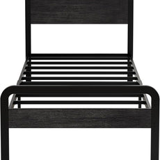 14 Inch Twin Size Bed Frames with Wooden Headboard and Footboard, Rustic Black Wood Bed Frame Twin No Box Spring Needed, Heavy Duty Mattress Foundation, Easy Assembly