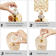 Crystal Table Lamp, Gold Lamp for Bedroom with USB-C USB-A Charging Ports, 3 Way Dimmable Light with Crystal Lampshade, Bedside Lamp Small Touch Light for Girl Room in Gold