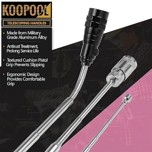 Telescoping Magnetic Pickup Tool Set, Inspection Mirror Telescoping, LED Flashlight, Cool Gadgets for Men, Stocking Stuffers, Gifts for Dad, Husband, Kids, Boyfriend, Magnet Stick
