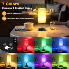 Unicozin Table Lamp for Bedroom, 3 Color Temperatures, 7 RGB Colors, Adjustable Brightness, Dual USB Charging Ports, Ambience Nightstand Light with Grey Shade, Desk Lamp for Kids Reading Home Office