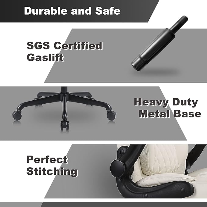 Youhauchair Executive Office Chair, Ergonomic PU Leather Computer Desk Chair with Lumbar Support, Flip-up Armrests and Adjustable Height, for Home Office, Beige