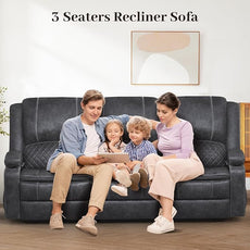 3 Seater Recliner Sofa Set with 2-Tier Cushion, 3+1+1 Pieces in Living Room, 3 Seater Reclining Couch Velvet Fabric with Removable Console, 2 Oversize Recliner Chair Sofa Seat - Grey