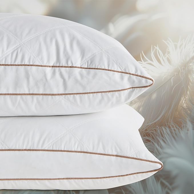 WOLKI Feather Pillows Queen Pillows Set of 2, 100% Soft Cotton Cover Bed Pillows, Hotel Pillow for Back, Stomach or Side Sleepers