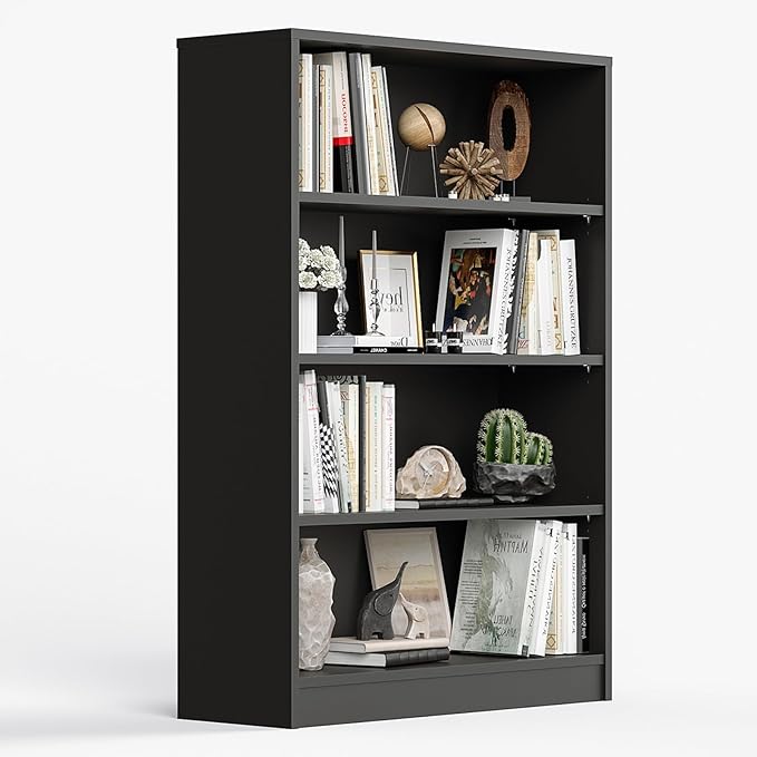 Farini 4 Shelf boockase Display Bookcase Freestanding Wooden Bookshelves for Home Office Living Room,48 Inch Height,Black