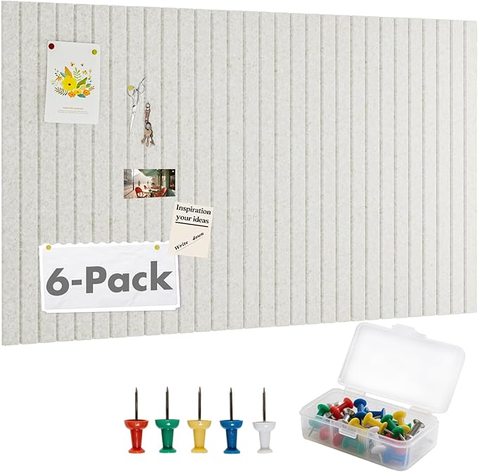 Cork Board Tiles for Wall with Push Pins, 36" x 24" Slat Bulletin Board Sets, Self-Adhesive Pin Board | Magrowill 6 Packs Felt Panels for Office Home Classroom Dorm Interior Wall Decor